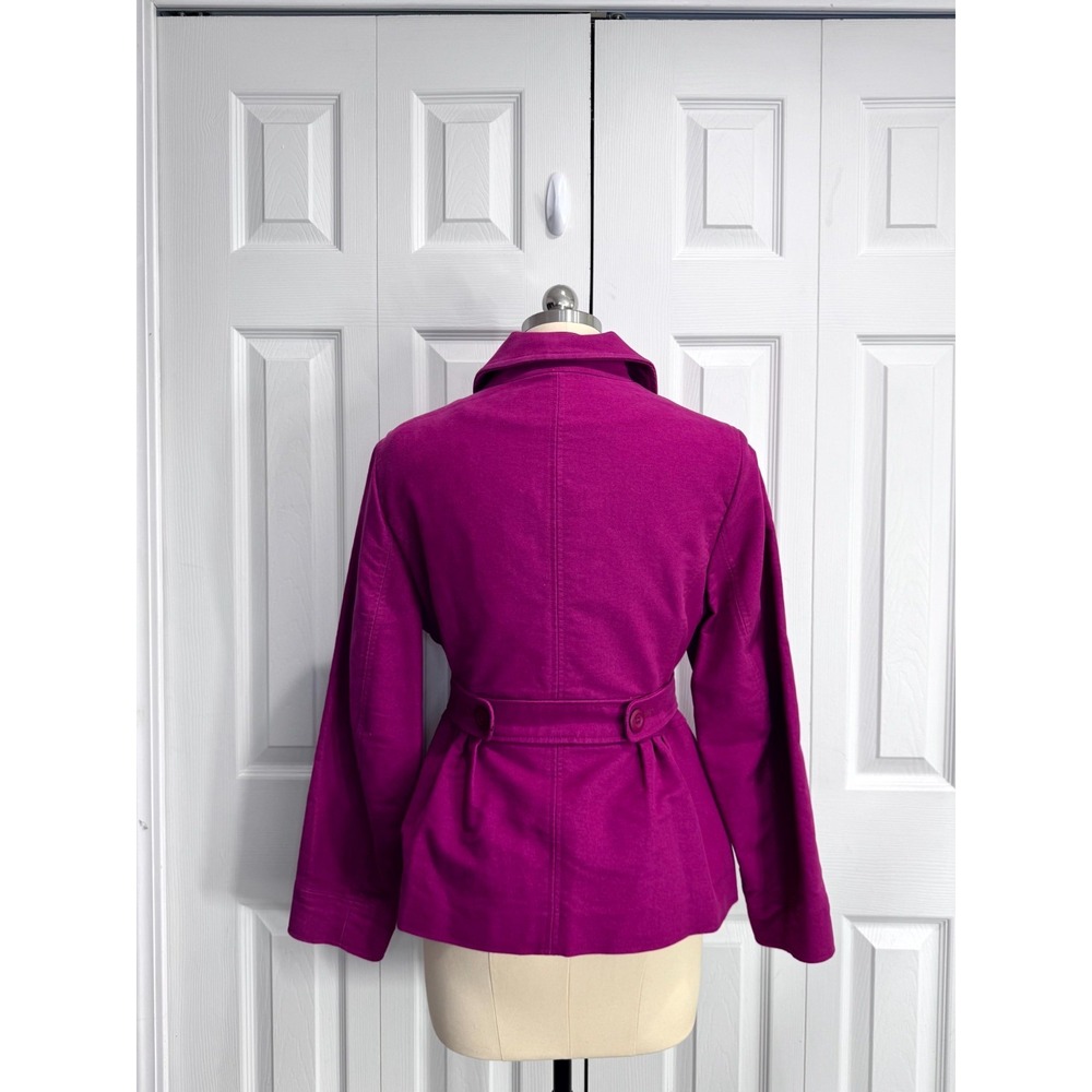 L.L. Bean Fuschia Lined Belted Pea Coat Women's PS Purple Spring Collared Preppy - Picture 3 of 10